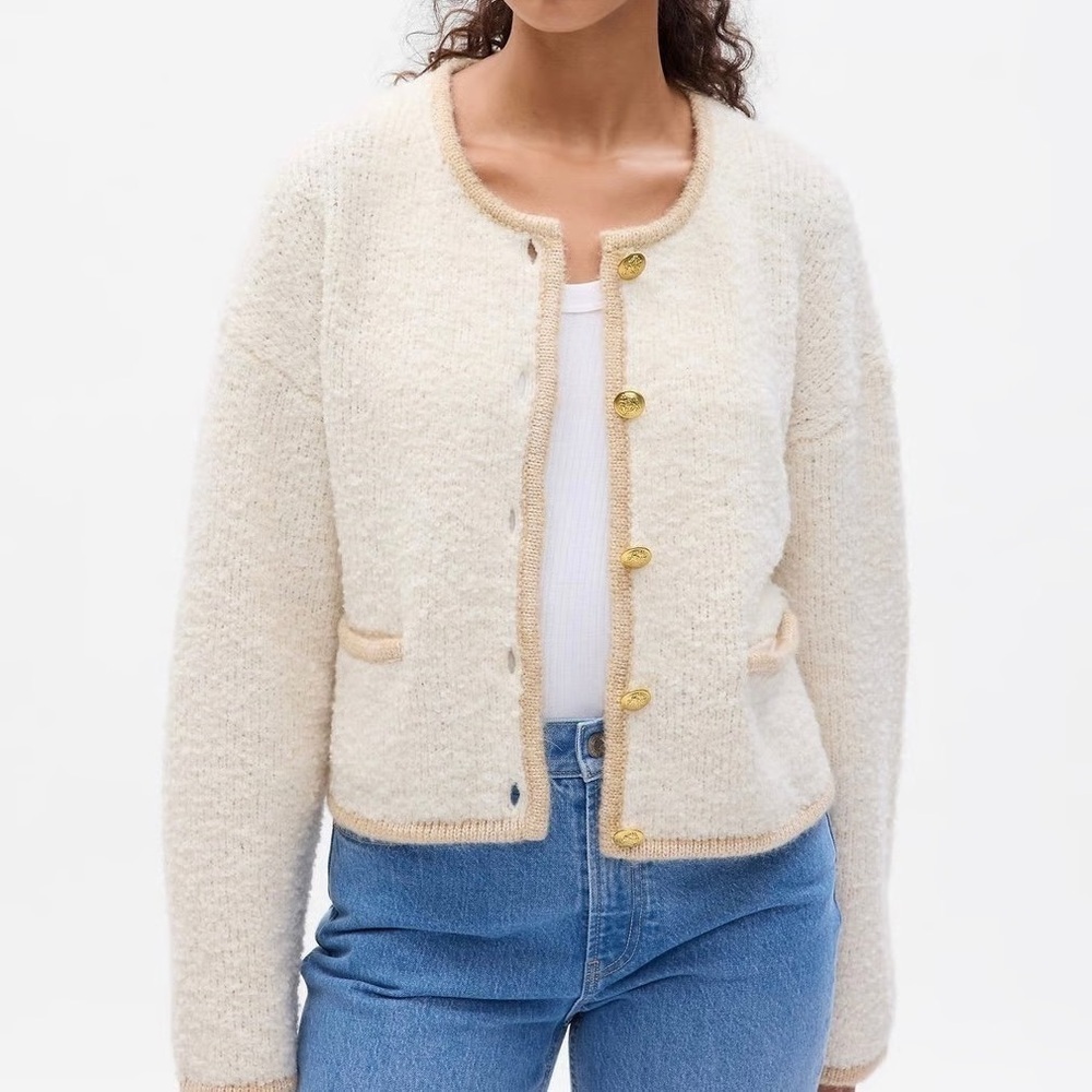 Gap Boucle Cropped Sweater Jacket, size Large